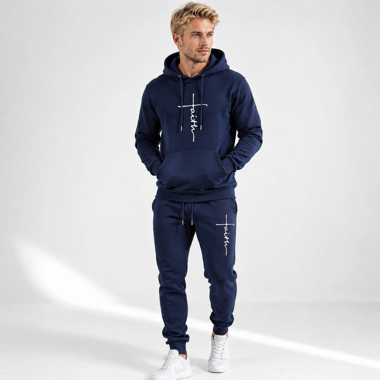 Conjunto Raviel™ com Estampa Faith, Moletom de Capuz e Calça Jogger