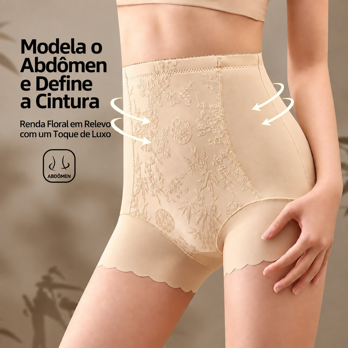 Calcinha Modeladora Valina™ com Cintura Alta e Painel Floral / Modelagem Que Combina Sustentação e Delicadeza.