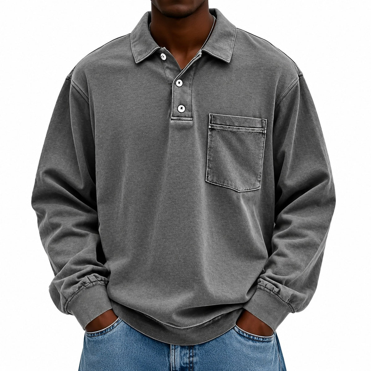 Camisa Polo Weston™ com Manga Longa e Bolso Frontal / Um Visual Vintage com Presença Masculina