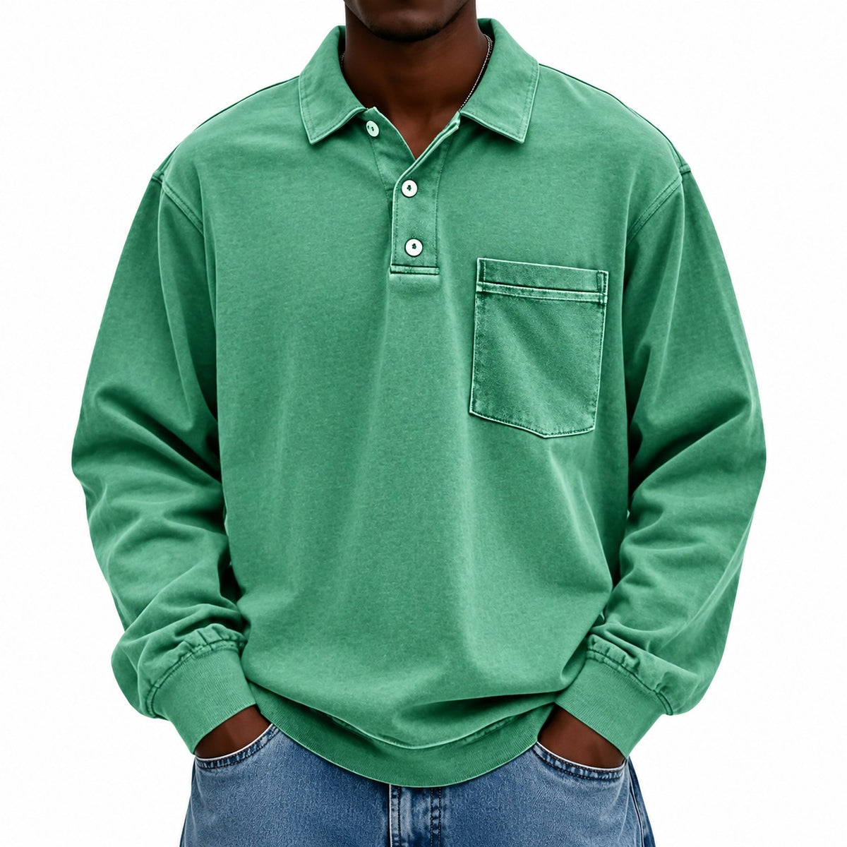 Camisa Polo Weston™ com Manga Longa e Bolso Frontal / Um Visual Vintage com Presença Masculina