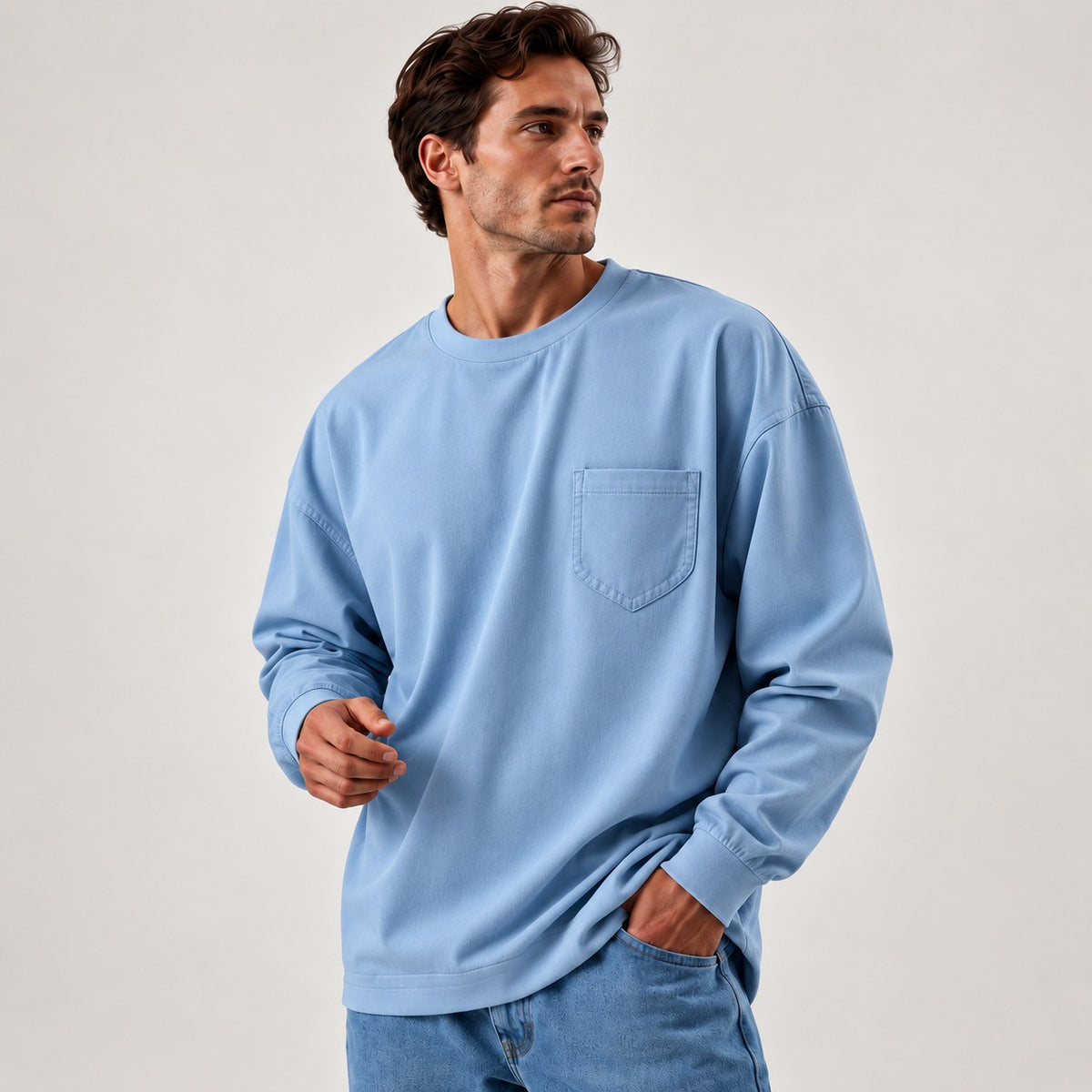 Camiseta Daven™ com Visual Minimalista, Manga Longa e Bolso no Peito