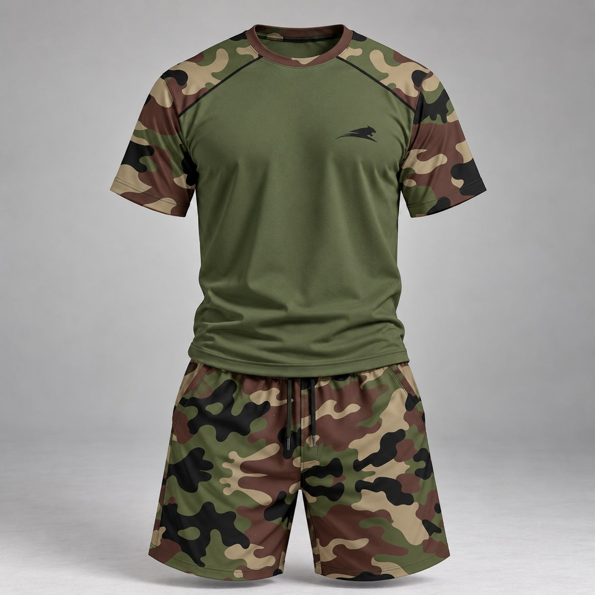 Conjunto Landon™ com Visual Camuflado, Camiseta de Manga Curta e Short com Cordão