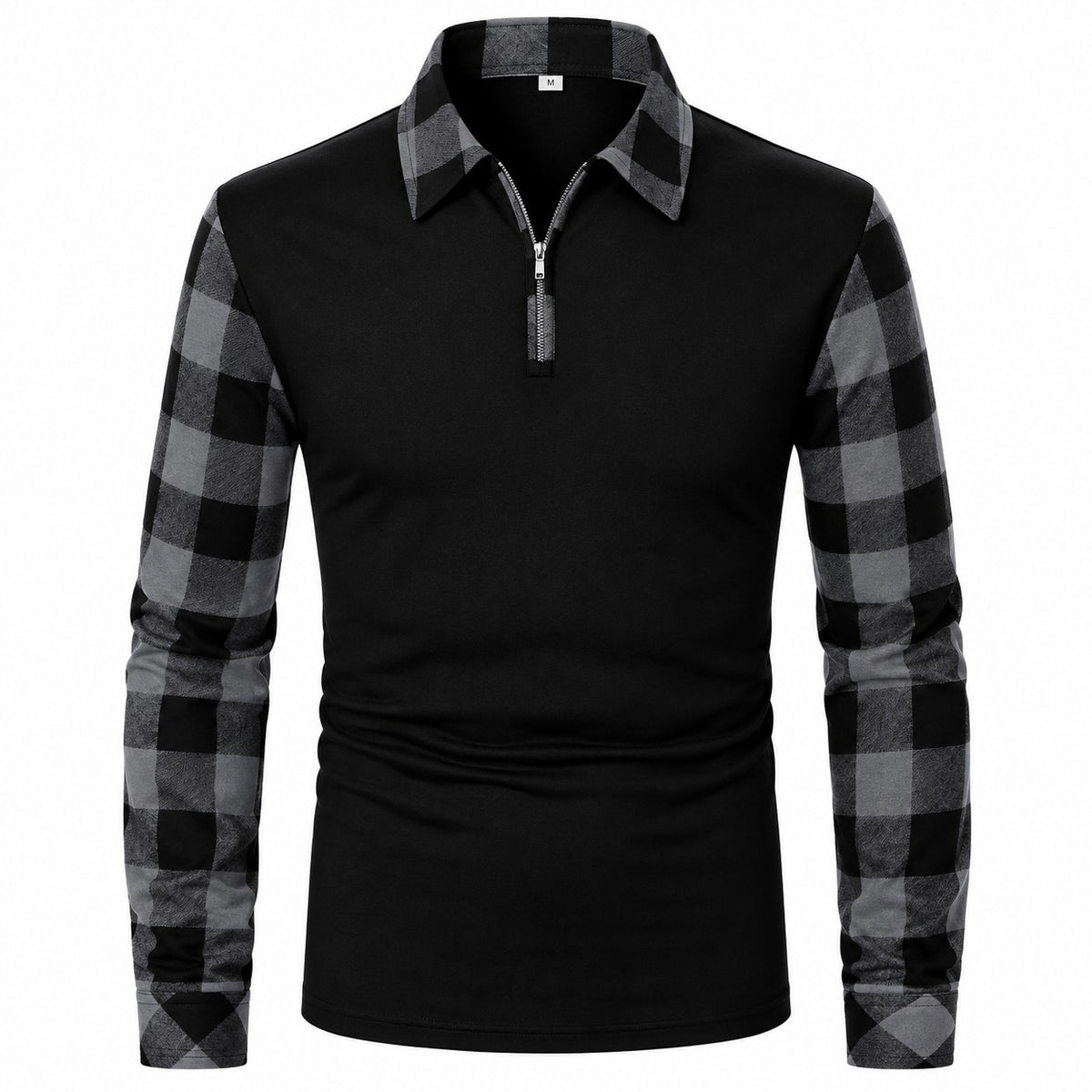 Camisa Polo Lennon™ com Manga Longa e Detalhes Xadrez Contrastantes