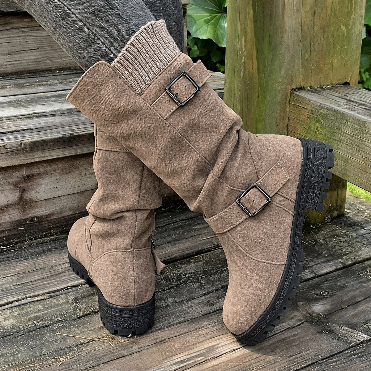 Bota Montelle™ com Cano Médio, Fivelas Laterais e Solado Tratorado