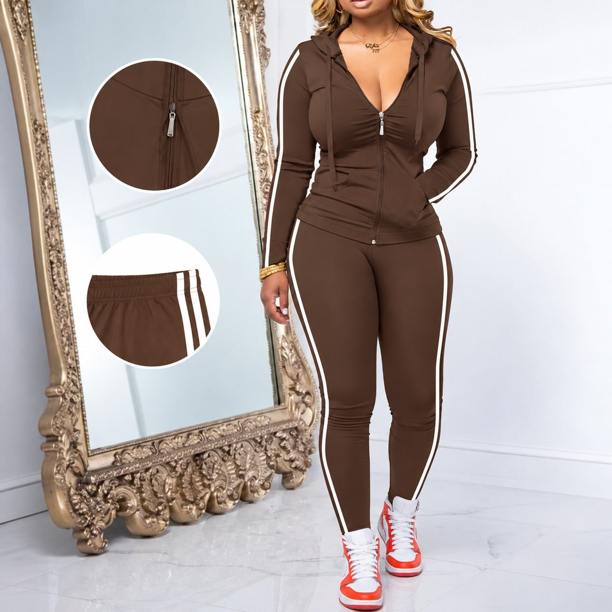 Conjunto Esportivo Alessina™ com Jaqueta de Capuz e Calça Ajustada
