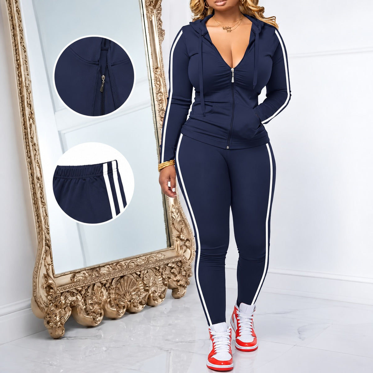 Conjunto Esportivo Alessina™ com Jaqueta de Capuz e Calça Ajustada