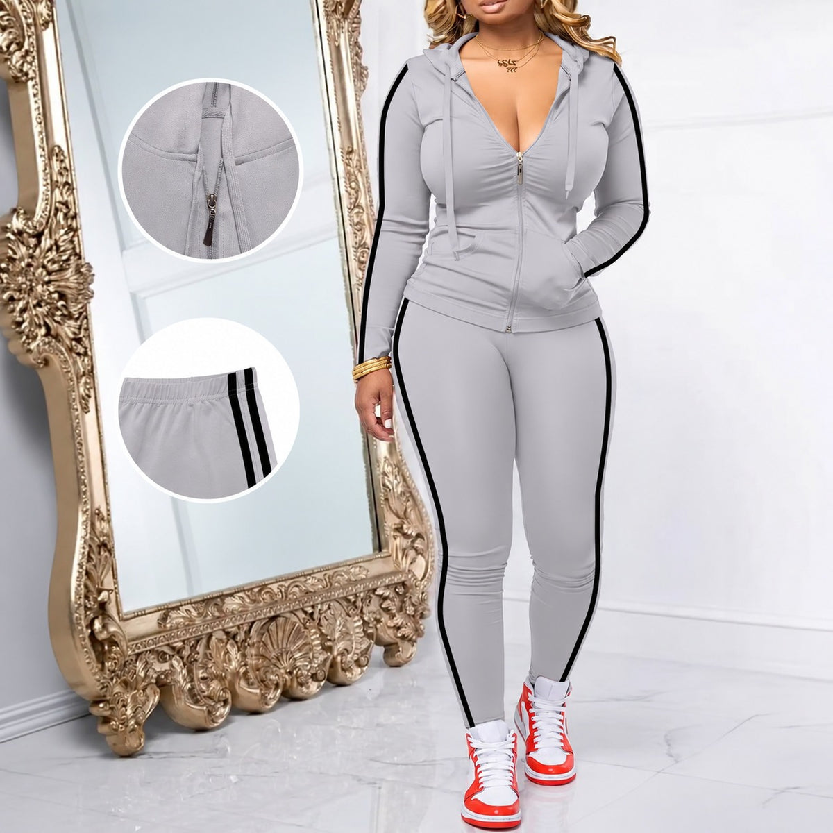 Conjunto Esportivo Alessina™ com Jaqueta de Capuz e Calça Ajustada