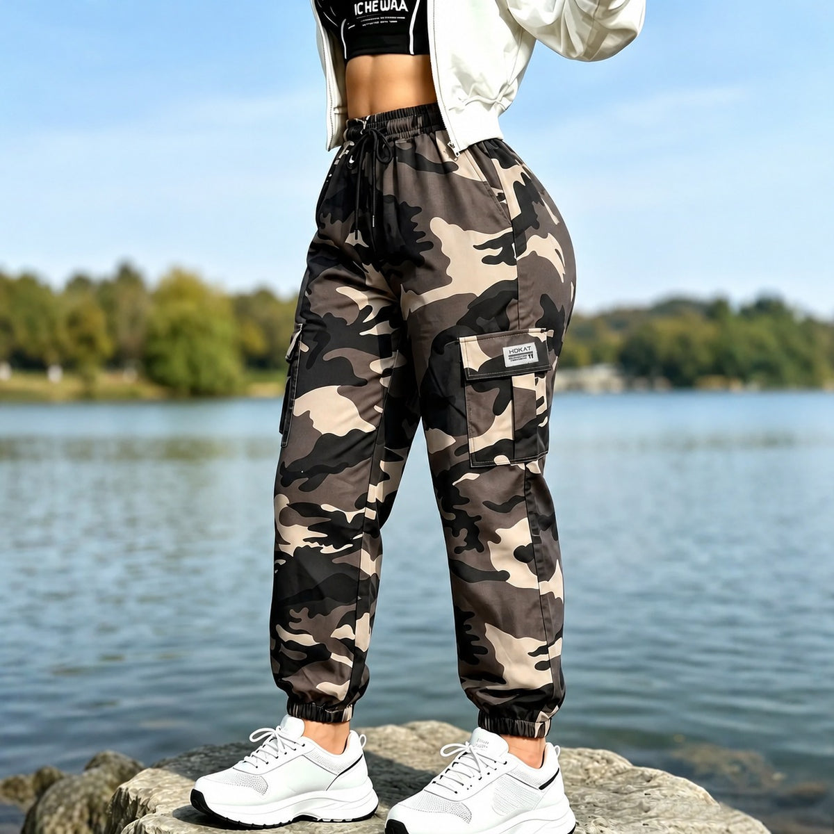 Calça Cargo Kendra™ com Cós Ajustável, Bolsos Laterais e Modelagem Jogger