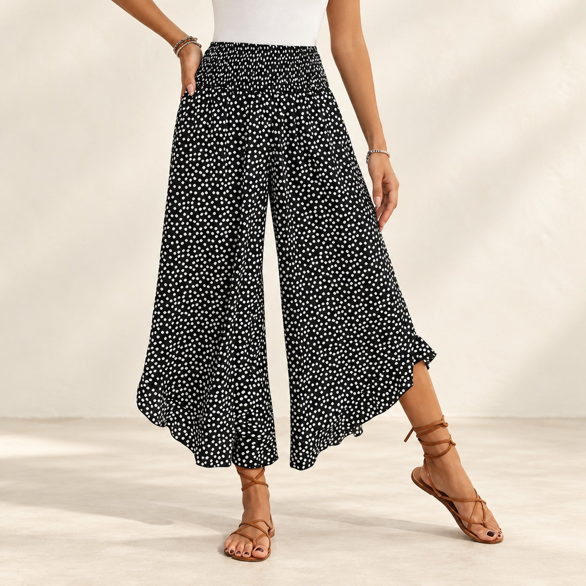 Calça Brisella™ com Babados na Barra, Cós Elástico e Caimento Fluido