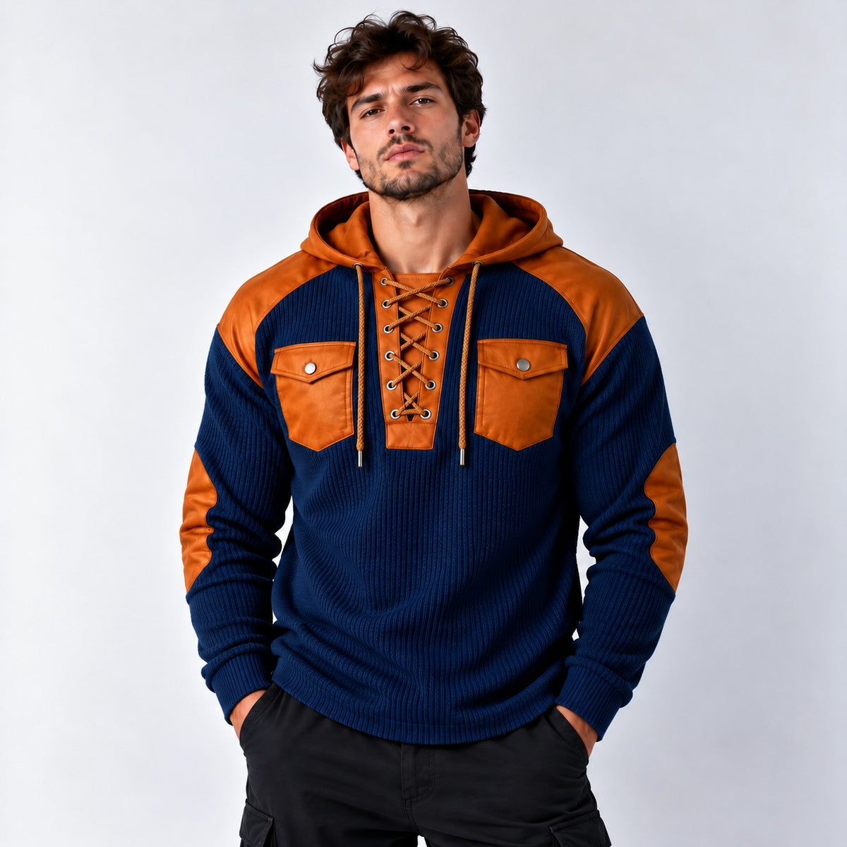 Moletom Otto™ com Detalhes Contrastantes, Amarração Frontal e Capuz
