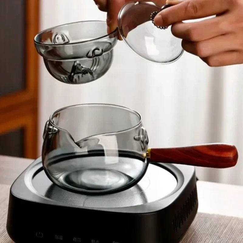 Bule CristalTea Modern Lar™ em Vidro Termorresistente com Alça de Madeira / Um Convite ao Conforto e Estilo no Seu Chá