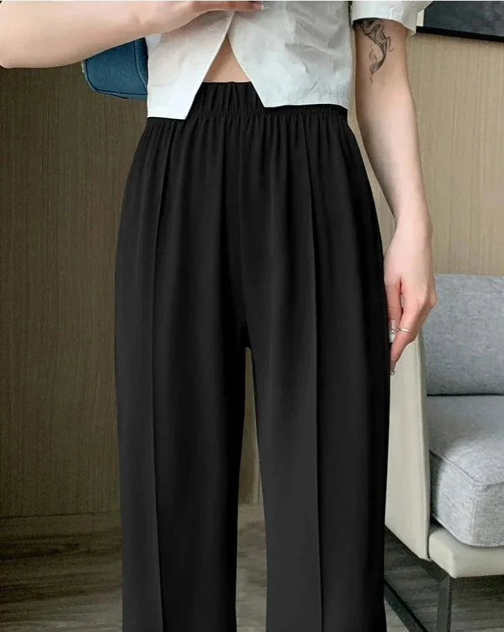 Calça Granphina™ Cós Alto Super Soltinha em Seda Gelo - ModernLar