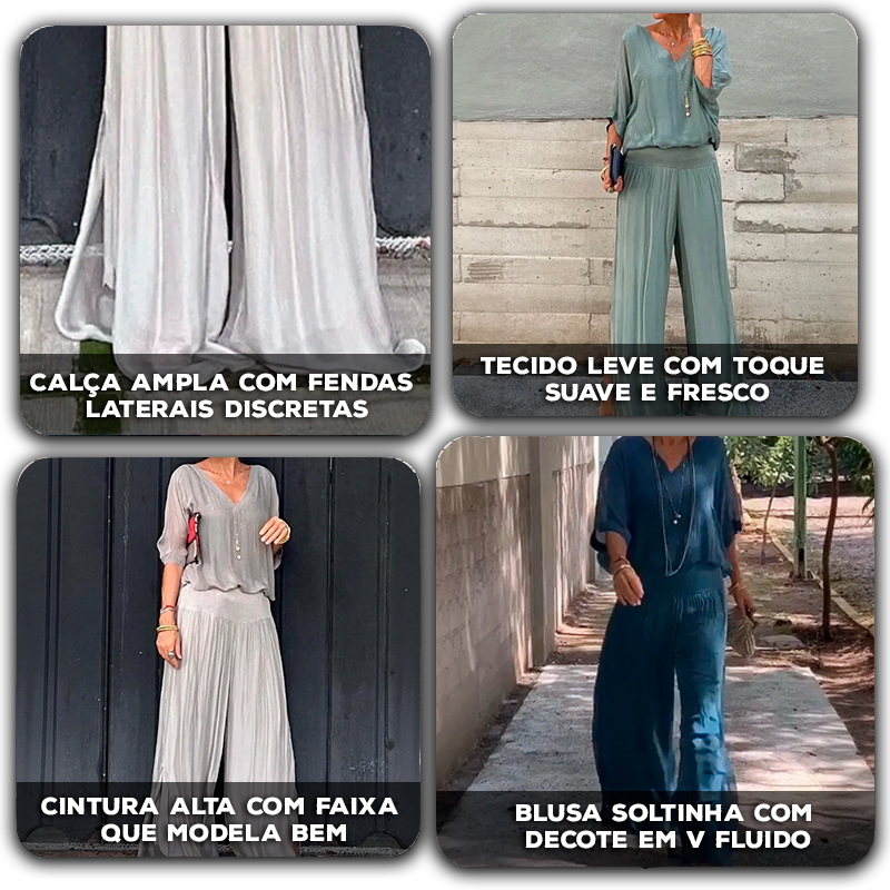 Conjunto Eudora™ em Chiffon Leve com Fenda e Cintura Alta / Para Mulheres que Caminham com Charme e Elegância Natural!