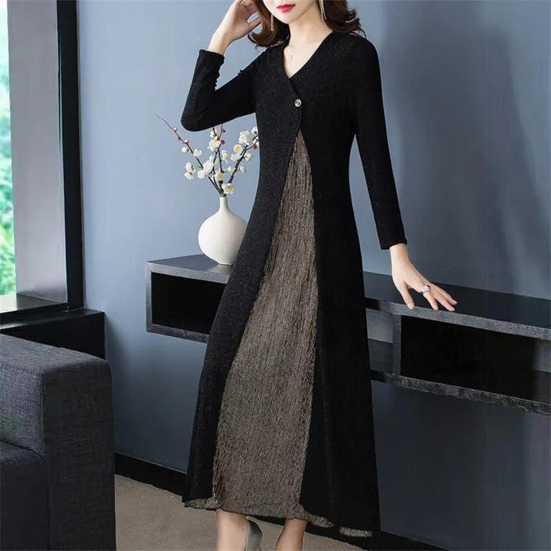 Vestido Cabernet™ Moda Italiana / Com Decote em V e Forro Dupla Camada Contrastante! - ModernLar