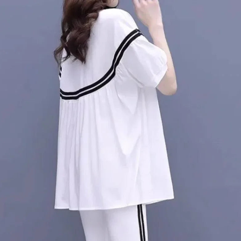 Conjunto Lucille™ com Blusa Soltinha + Calça Lycra - Pureza e Conforto Clássico do Algodão! - ModernLar