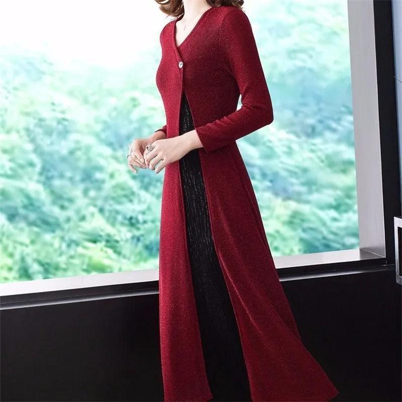 Vestido Cabernet™ Moda Italiana / Com Decote em V e Forro Dupla Camada Contrastante! - ModernLar