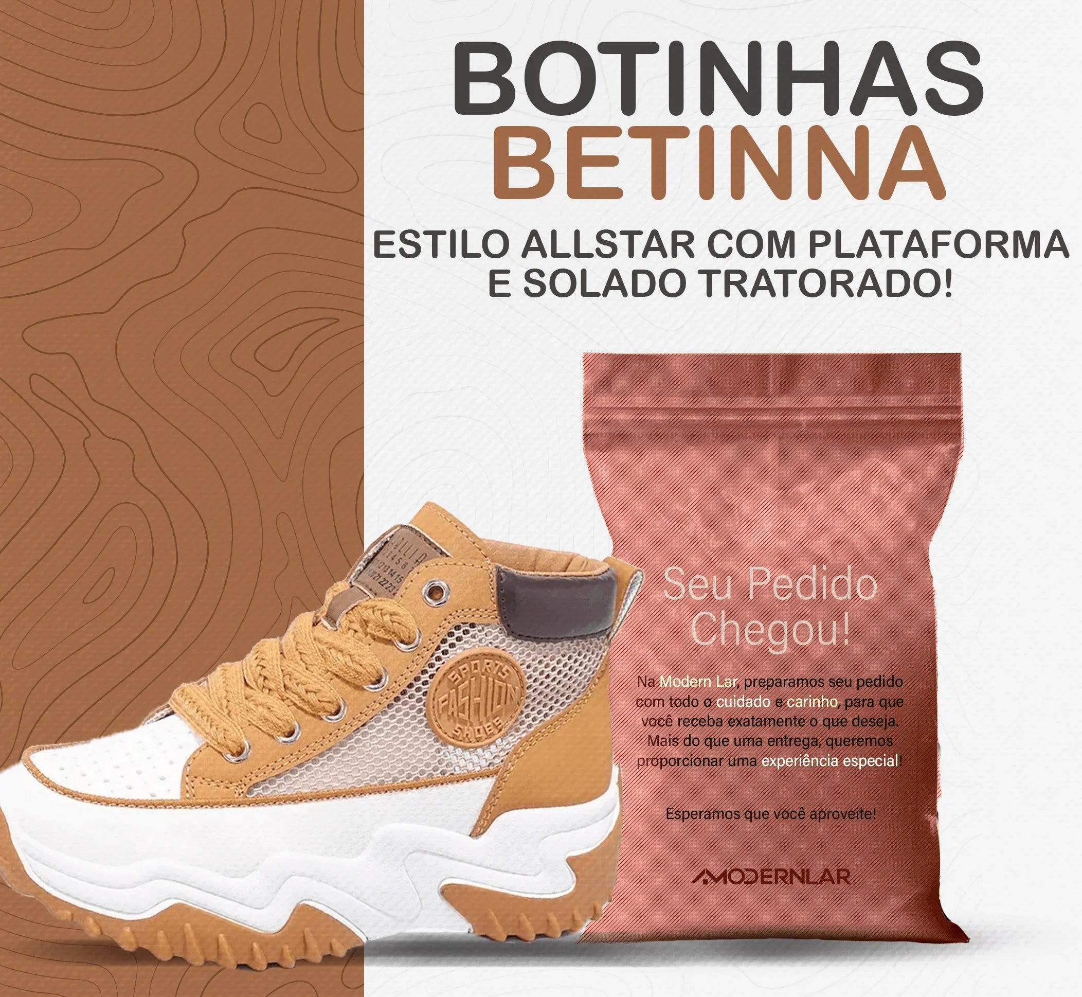 Botinhas Betinna™ Estilo AllStar com Plataforma e Solado Tratorado / Frescor e Tecnologia no Movimento do Dia a Dia! - ModernLar