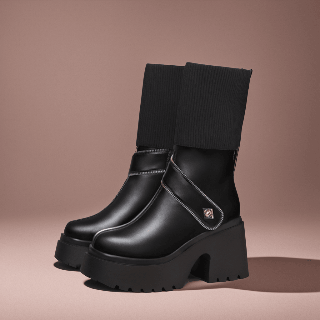 Bota Margareth™ com Cano Ajustável e Plataforma de 5cm - Elegância e Versatilidade em um Único Design! - ModernLar