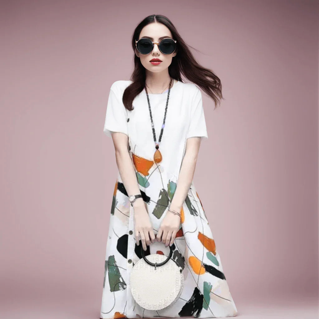 Vestido Magnólia™ Toque Moderno / Uma Pintura Vestível de Elegância e Conforto! - ModernLar