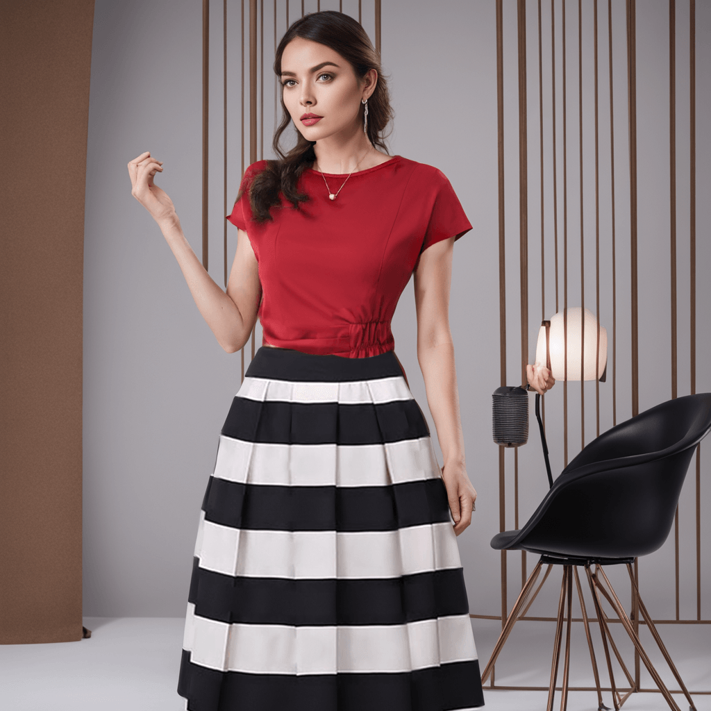 Conjunto Beleza Pura™: Saia com Listras Notáveis e Blusa Elegante! - ModernLar