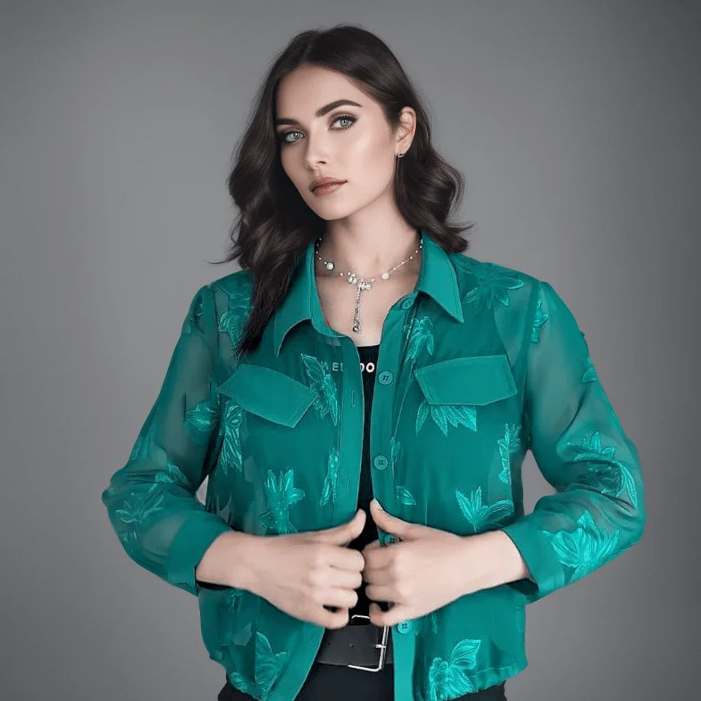 (Promoção Compre 1 Leve 2)Camisa Chiara™ Estilo Sobretudo em Chiffon com Design Floral / Máxima Leveza, Proteção Solar e Estilo para Montar Seus Looks! - ModernLar