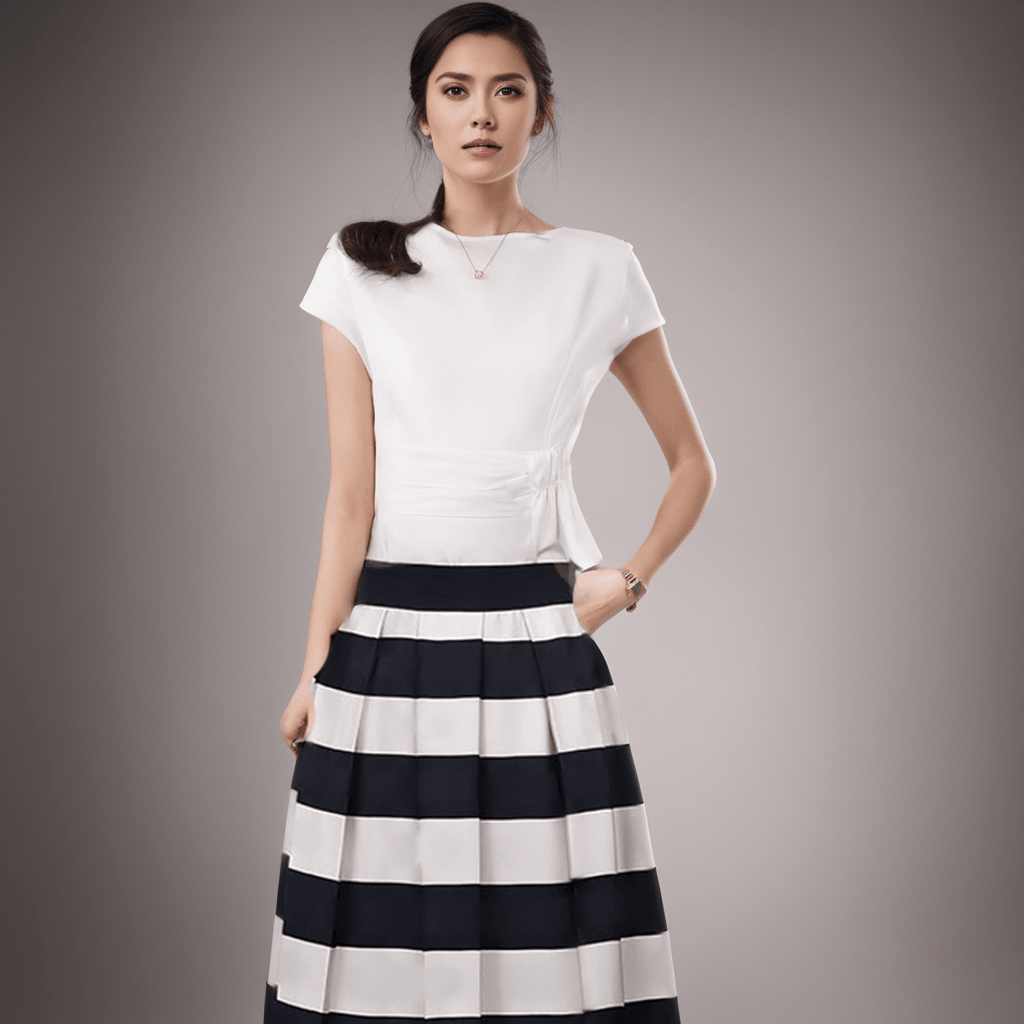 Conjunto Beleza Pura™: Saia com Listras Notáveis e Blusa Elegante! - ModernLar