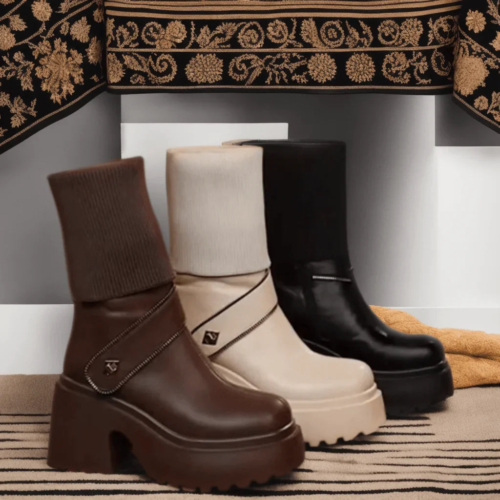 Bota Margareth™ com Cano Ajustável e Plataforma de 5cm - Elegância e Versatilidade em um Único Design! - ModernLar