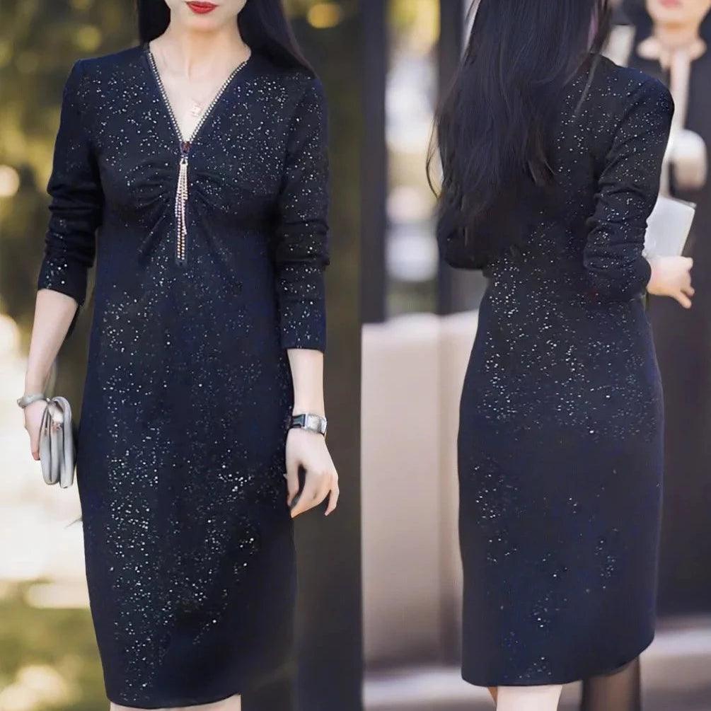 Vestido Noite Estrelada™ com Strass e Gola Estilo Colar / O Brilho Cintilante para Você ir do Casual ao Formal! - ModernLar