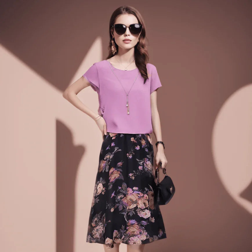 Vestido Flor de Pérola Design 2 em 1 em Chiffon Leve e Soltinho / A Combinação Perfeita Entre uma Blusinha e Saia Floral! - ModernLar