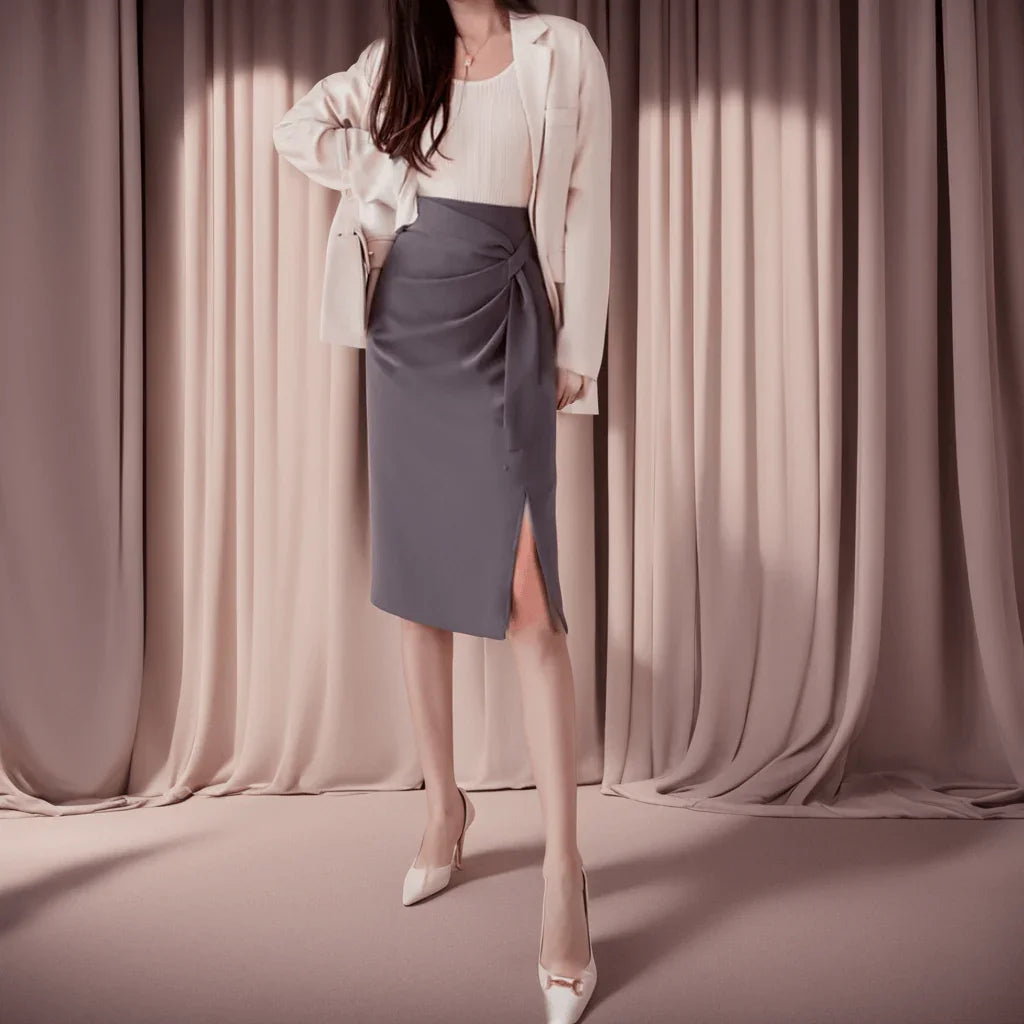 (Promo de Lançamento: Compre 1, Leve 2) Saias Lívia™ com Amarração Lateral e Cintura Alta / A Magia do Design Envolvente para um Look Urbano Distinto! - ModernLar