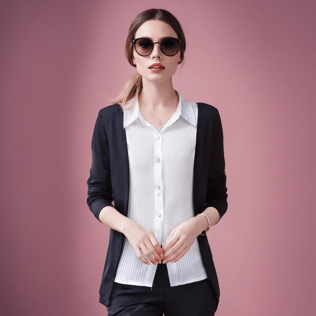 Camisa com Cardigã Sobreposto Modelo 2 em 1 Chic Femme™ - ModernLar