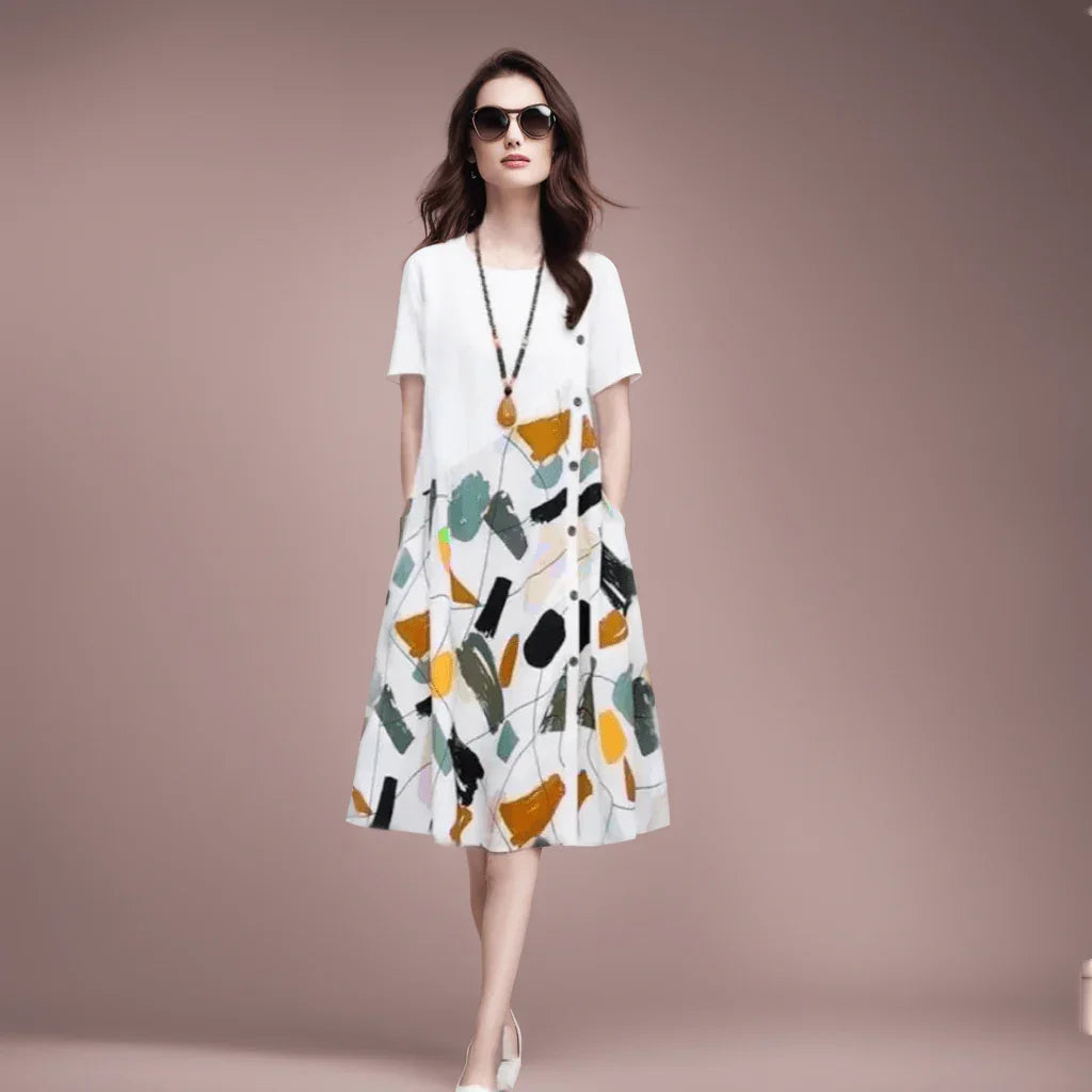 Vestido Magnólia™ Toque Moderno / Uma Pintura Vestível de Elegância e Conforto! - ModernLar