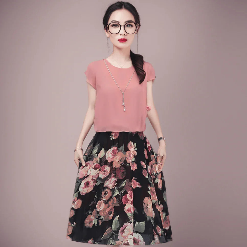 Vestido Flor de Pérola Design 2 em 1 em Chiffon Leve e Soltinho / A Combinação Perfeita Entre uma Blusinha e Saia Floral! - ModernLar