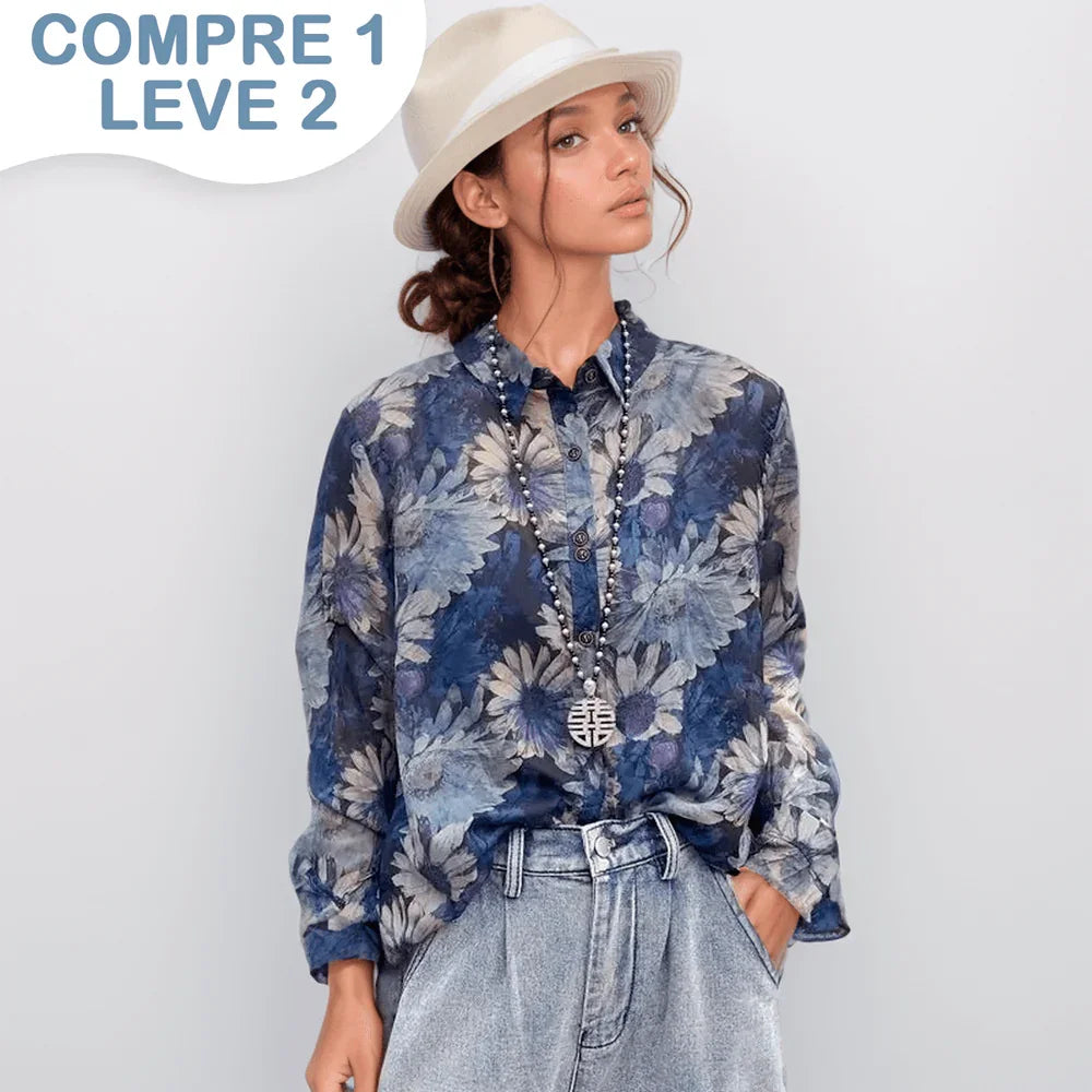 (Compre 1 e Leve 2) Camisa Feminina Boho Éden™ em Algodão Floral / Leveza e Charme em Estampa Exclusiva! - ModernLar