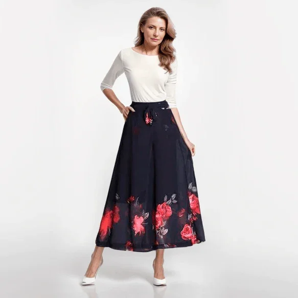 Calça Saia Jasmine™ com Design Floral em Chiffon / Estilo e Versatilidade com um Toque de Natureza! - ModernLar
