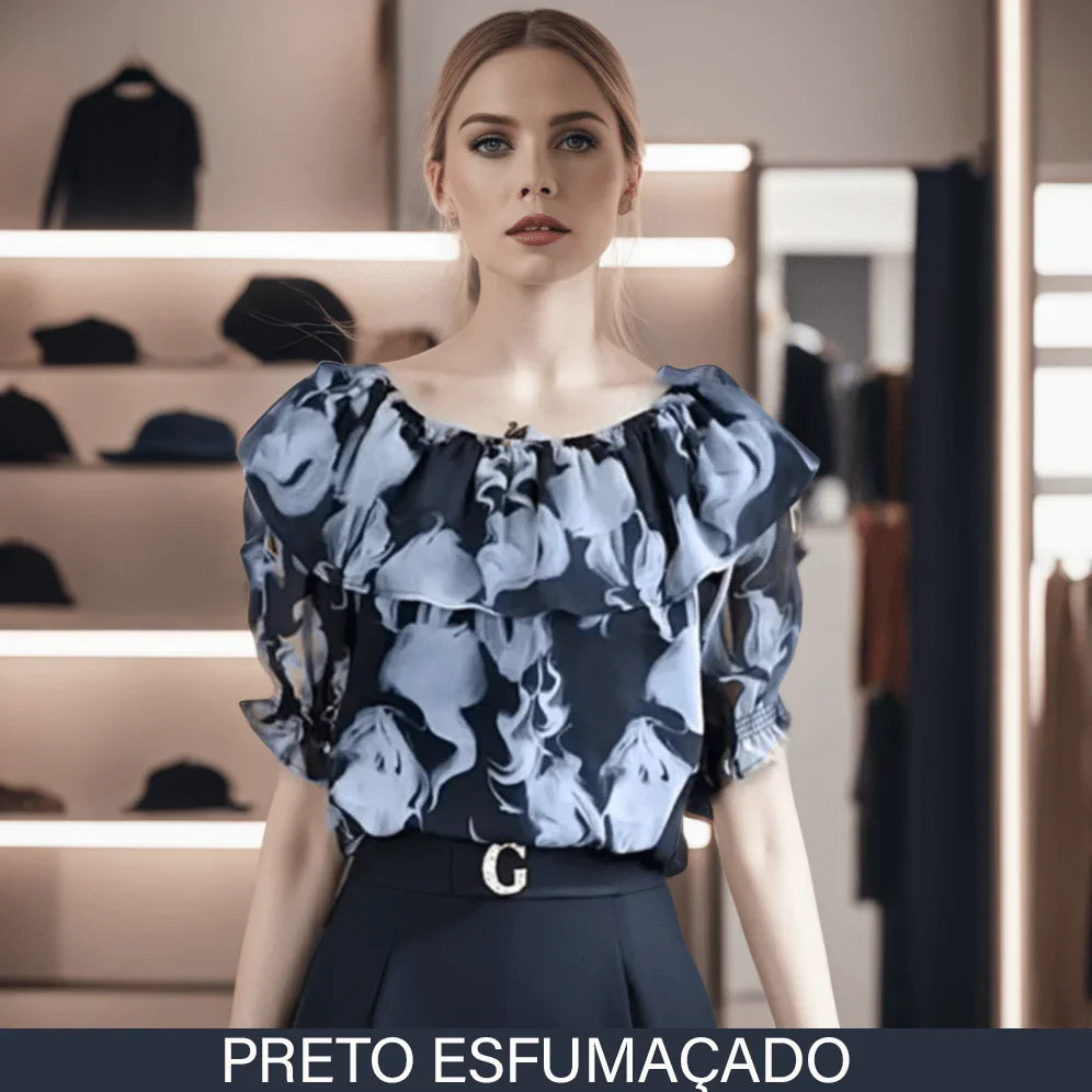 (Promoção Compre 1 Leve 2) Blusinha Ingrid™ com Babados e Mangas Bufantes / O Charme do Chiffon para um Verão Sofisticado! - ModernLar