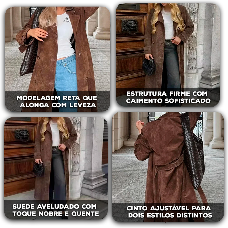 Casaco Giulia™ com Tecido Suede e Design Europeu / Envolva-se em Estilo, Conforto e Poder Feminino!