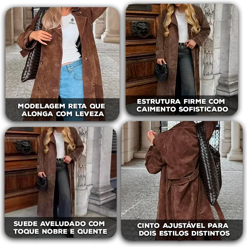 Casaco Giulia™ com Tecido Suede e Design Europeu / Envolva-se em Estilo, Conforto e Poder Feminino!