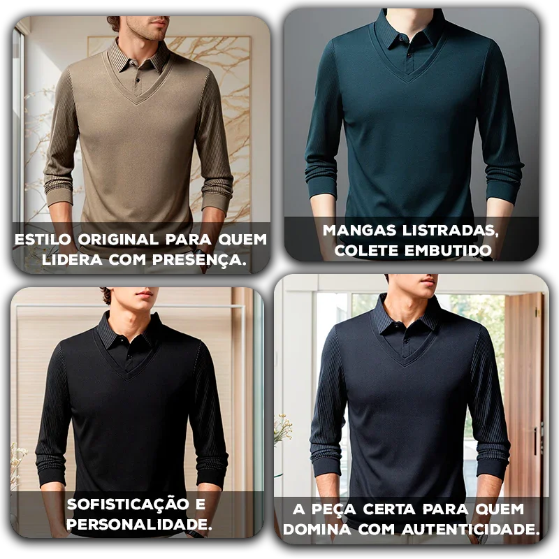 Camisa Preston™ com Colete Sobreposto e Estilo Executivo Casual / Para Homens que Vestem Personalidade com Sofisticação!