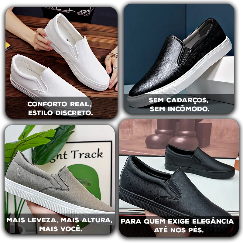 Tênis Masculino StreetComfort™ em Couro com Acabamento Minimalista / Visual Inteligente e Zero Desconforto na Rotina!