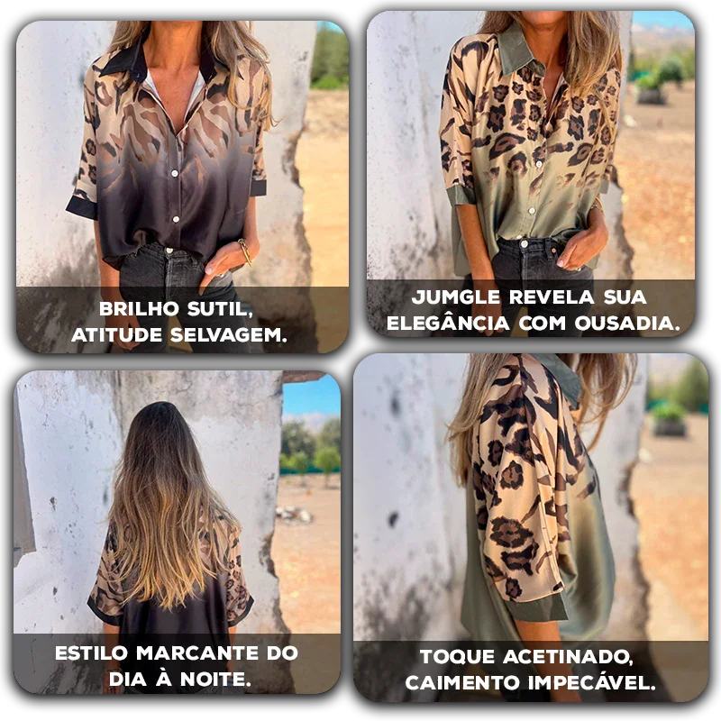 Camisa Jungle™ em Cetim com Animal Print Degradê / Para Mulheres que Impõem Estilo com Leveza!