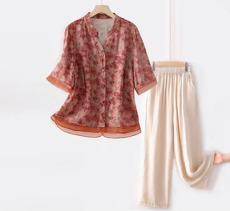 Conjunto Suzana de Camisa Floral + Calça Pantalona / Você Mulher Florescendo em Estilo e Elegância! - ModernLar