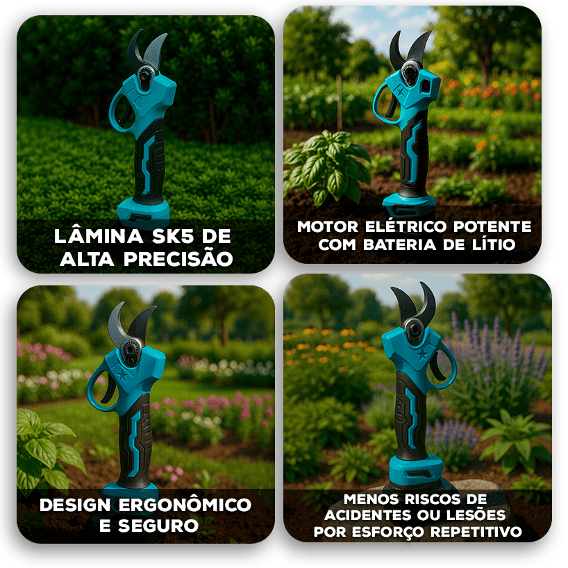 Tesoura de Poda Modern Lar™ com Lâmina SK5 e Motor Elétrico / Design Ergonômico para Cortes Limpos e Rápidos no Seu Jardim!
