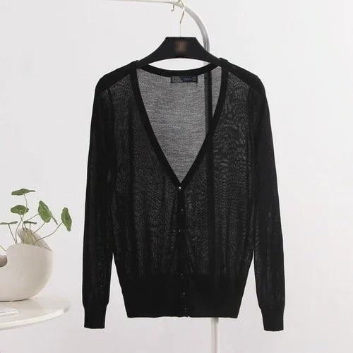 Blusinha Estilo Cardigan AmeliaSunset™ - Moda Verāo Outono com Frescor e Proteção UV - ModernLar