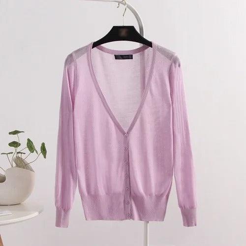 Blusinha Estilo Cardigan AmeliaSunset™ - Moda Verāo Outono com Frescor e Proteção UV - ModernLar