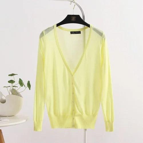 Blusinha Estilo Cardigan AmeliaSunset™ - Moda Verāo Outono com Frescor e Proteção UV - ModernLar