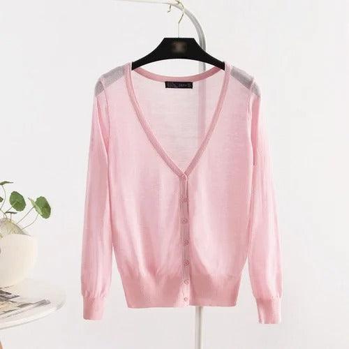 Blusinha Estilo Cardigan AmeliaSunset™ - Moda Verāo Outono com Frescor e Proteção UV - ModernLar