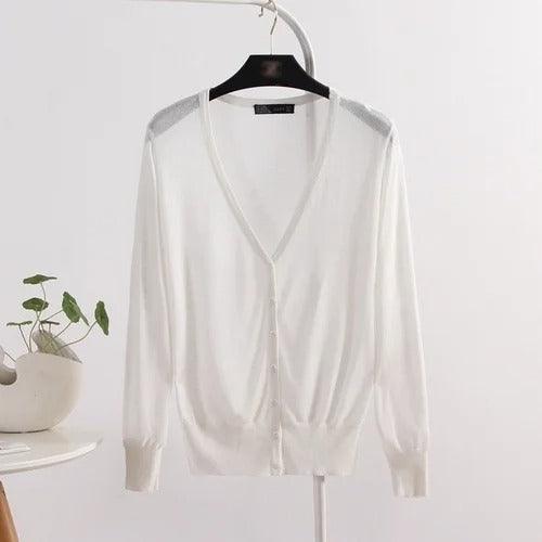 Blusinha Estilo Cardigan AmeliaSunset™ - Moda Verāo Outono com Frescor e Proteção UV - ModernLar