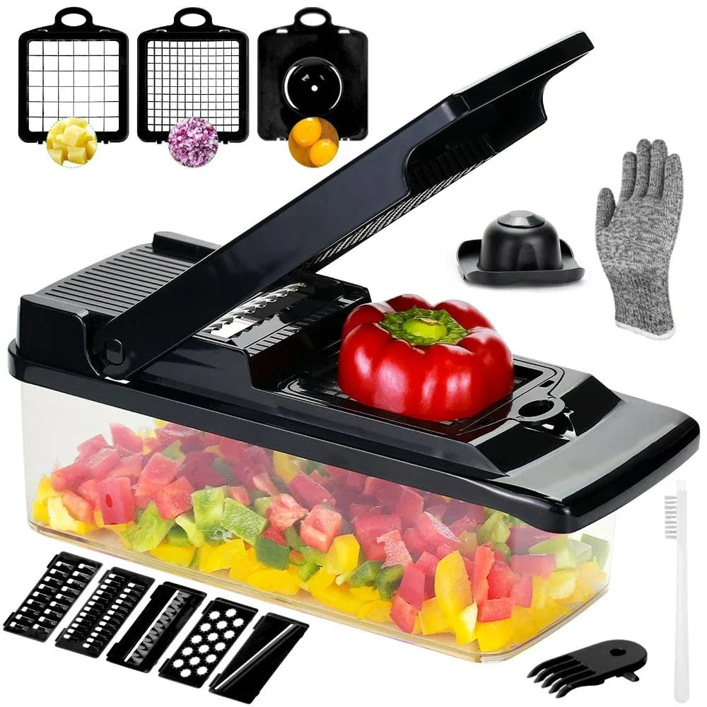 Cortador Slicer Multifuncial 12 em 1 + Brinde (Luva Anticorte)! / Acéssorio de cozinha com lâminas de Aço! - ModernLar