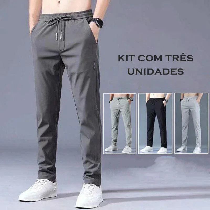 Calça Unissex Stronger em Seda Gelo / Kit com 3 Unidades (Preto, Cinza, Verde) - ModernLar